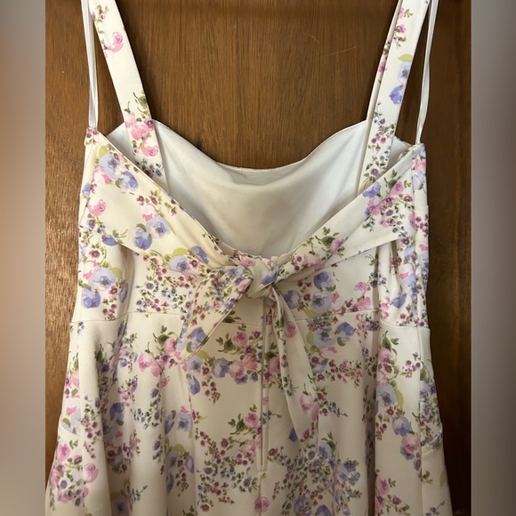 City Studio White with Purple Floral Flounce Dress with Back Tie - Picture 3 of 7